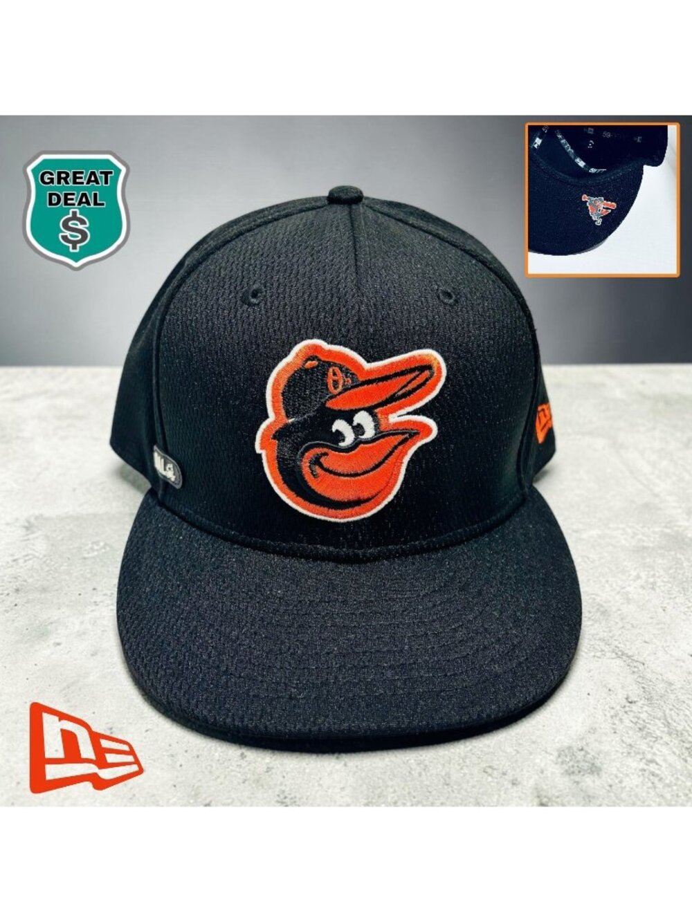 NEW ERA 59FIFTY Baltimore Orioles Script O’s Black Fitted Hat Size 7 3/8 MLB.